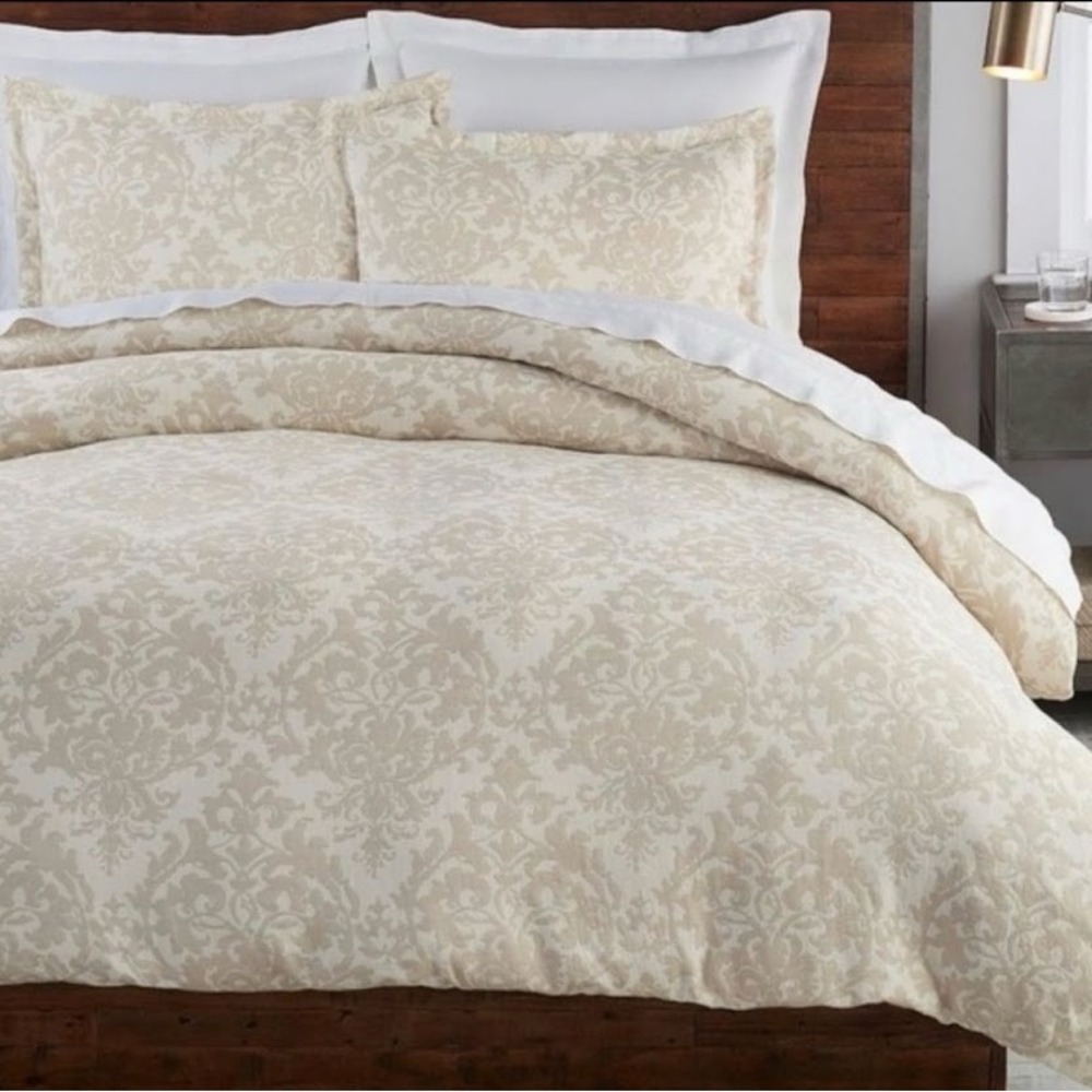 Pottery Barn Jacquard Medallion Full/Queen Duvet Cover Ivory Flax Design Luxury